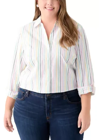 Plus Y-Neck Button Down Shirt