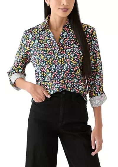 Petite 3/4 Roll Tab Printed Button Up Shirt