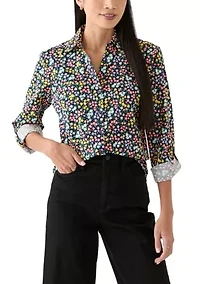 Petite 3/4 Roll Tab Printed Button Up Shirt