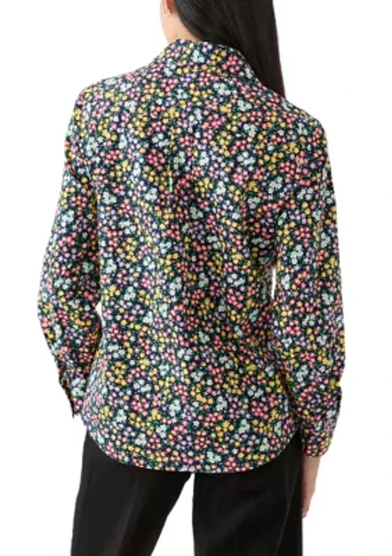 Petite 3/4 Roll Tab Printed Button Up Shirt