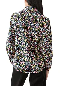 Petite 3/4 Roll Tab Printed Button Up Shirt