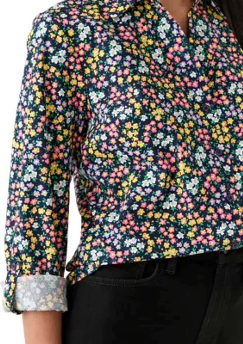 Petite 3/4 Roll Tab Printed Button Up Shirt