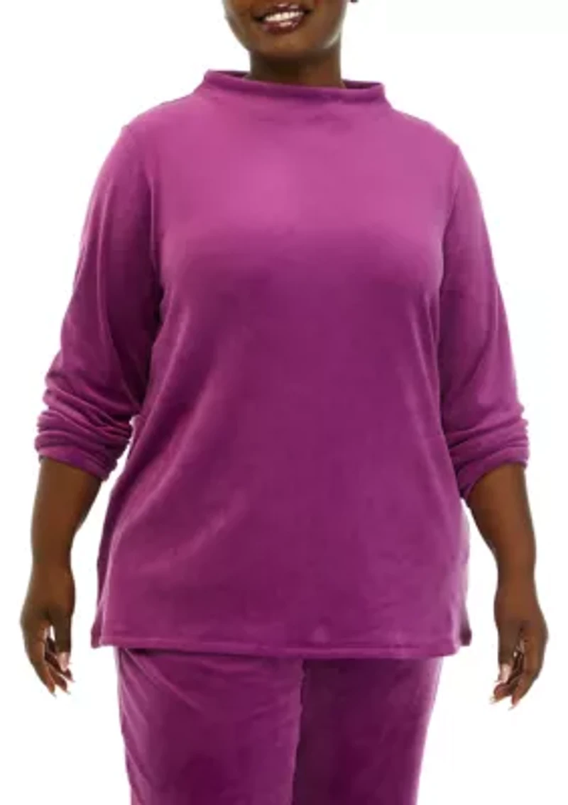 Plus Comfort Velour Wide Mock Neck Pullover