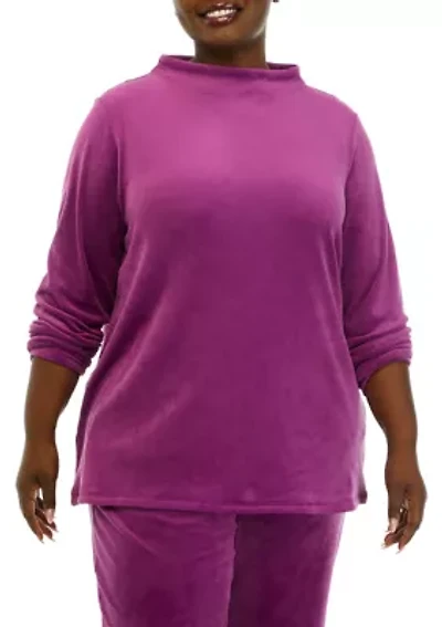 Plus Comfort Velour Wide Mock Neck Pullover