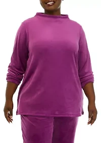 Plus Comfort Velour Wide Mock Neck Pullover