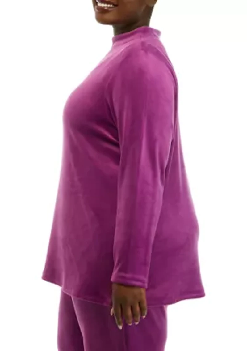 Plus Comfort Velour Wide Mock Neck Pullover