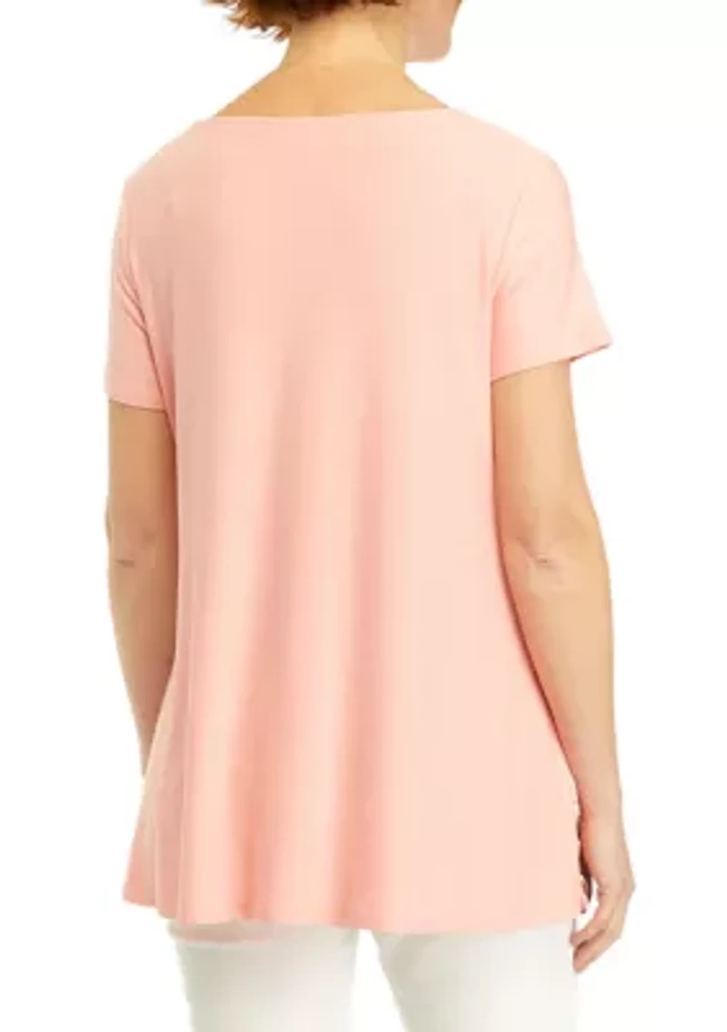 Women's Short Sleeve Side Button Tunic Top