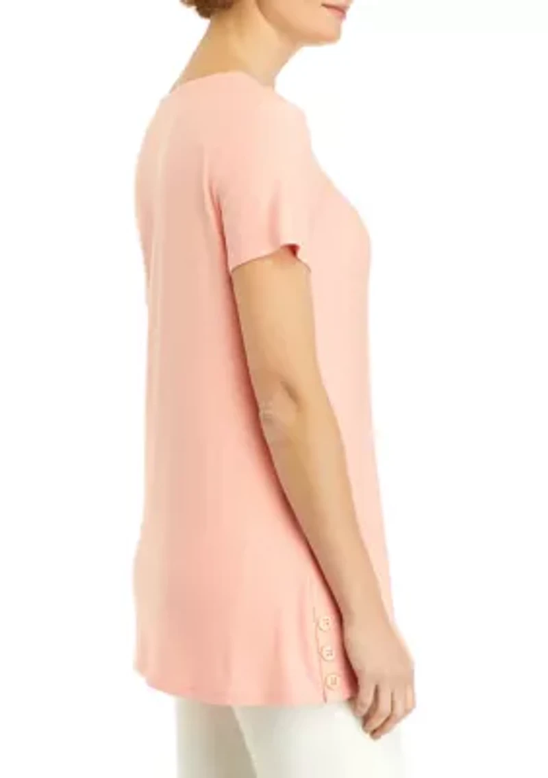 Women's Short Sleeve Side Button Tunic Top