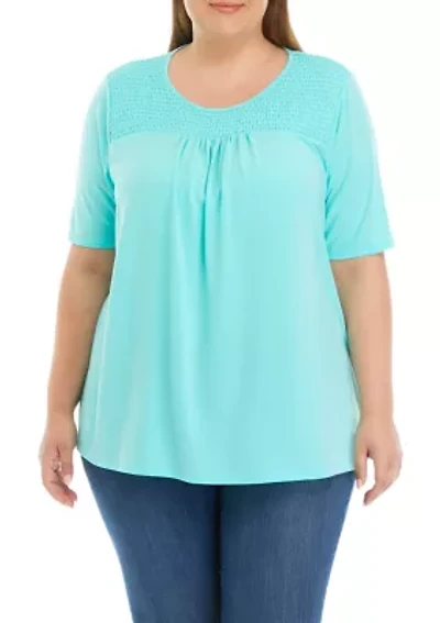 Plus Solid Smocked Top