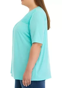 Plus Solid Smocked Top