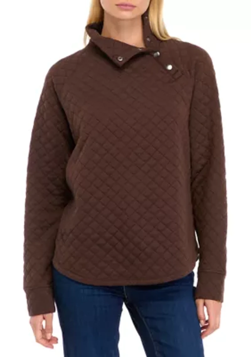 Women's Quilted Mock Neck Sweater with Buttons