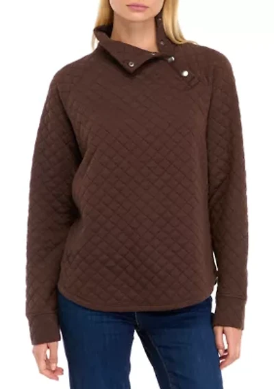 Women's Quilted Mock Neck Sweater with Buttons