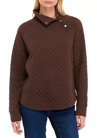 Women's Quilted Mock Neck Sweater with Buttons