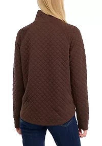 Women's Quilted Mock Neck Sweater with Buttons