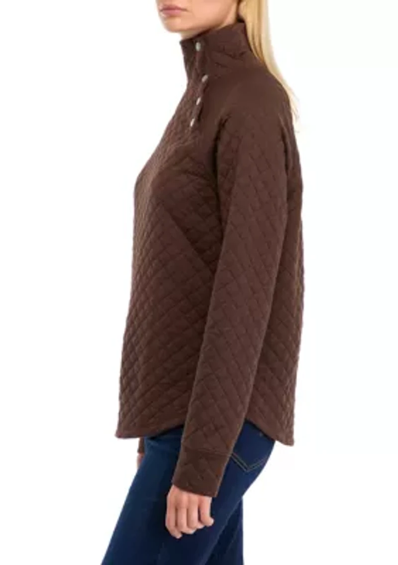 Women's Quilted Mock Neck Sweater with Buttons