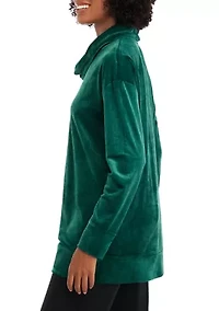 Women's Velour Rib Cowl Neck Tunic Top