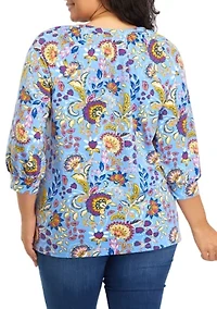 Plus 3/4 Sleeve Kurta Printed Peasant Top