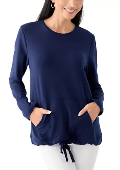 Petite Long Sleeve Tie Front Top