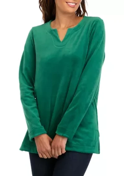 Women's Long Sleeve Velour Notch Tunic Top