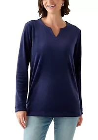 Women's Long Sleeve Velour Notch Tunic Top