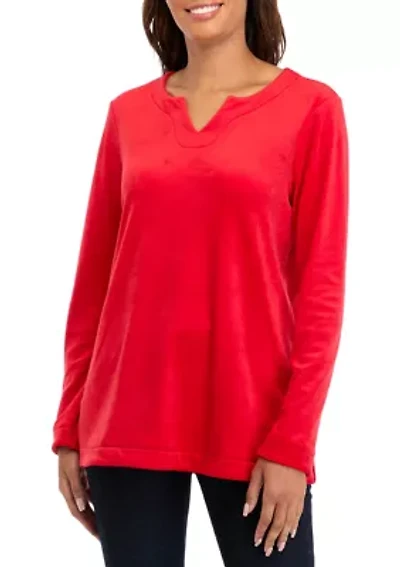 Women's Long Sleeve Velour Notch Tunic Top