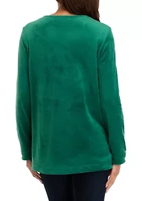 Women's Long Sleeve Velour Notch Tunic Top