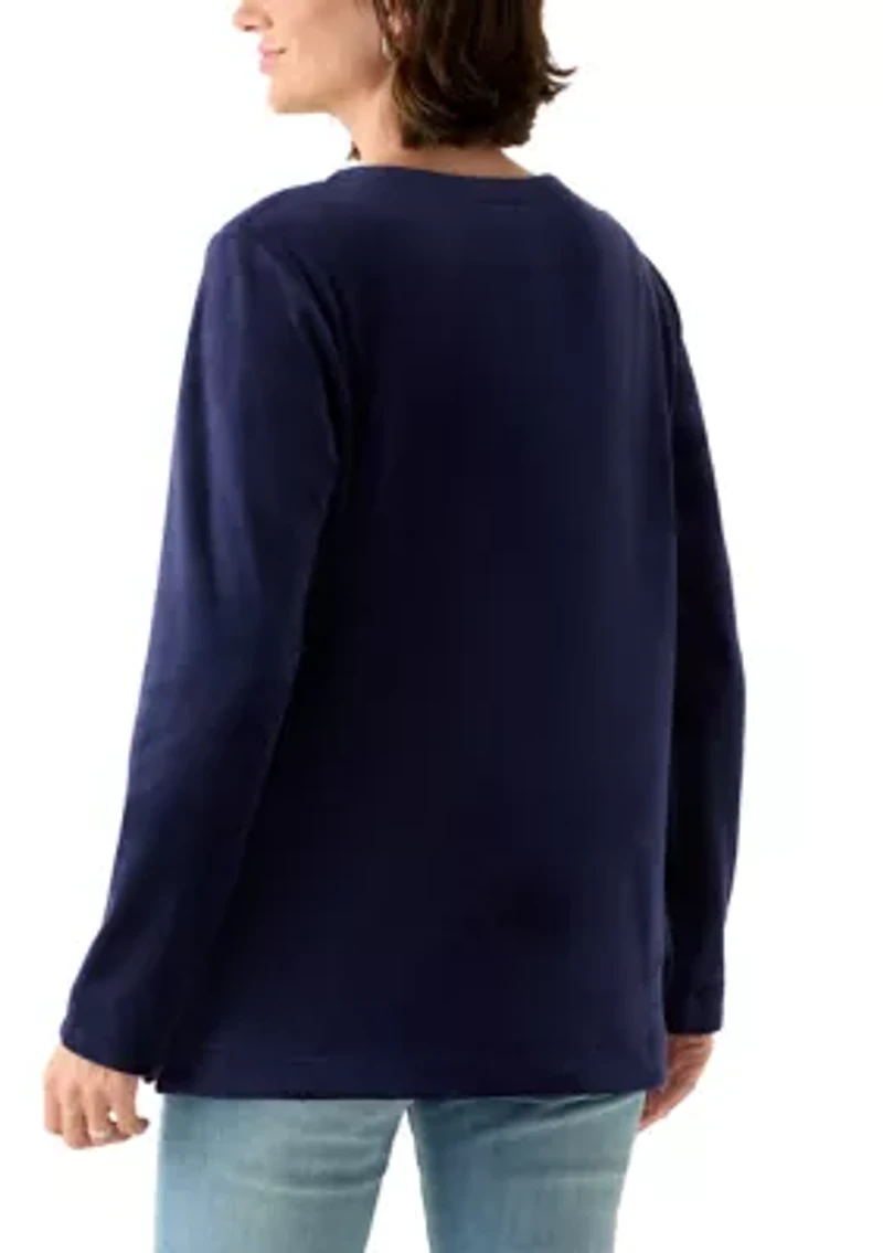 Women's Long Sleeve Velour Notch Tunic Top