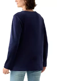 Women's Long Sleeve Velour Notch Tunic Top