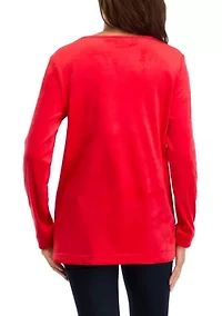 Women's Long Sleeve Velour Notch Tunic Top