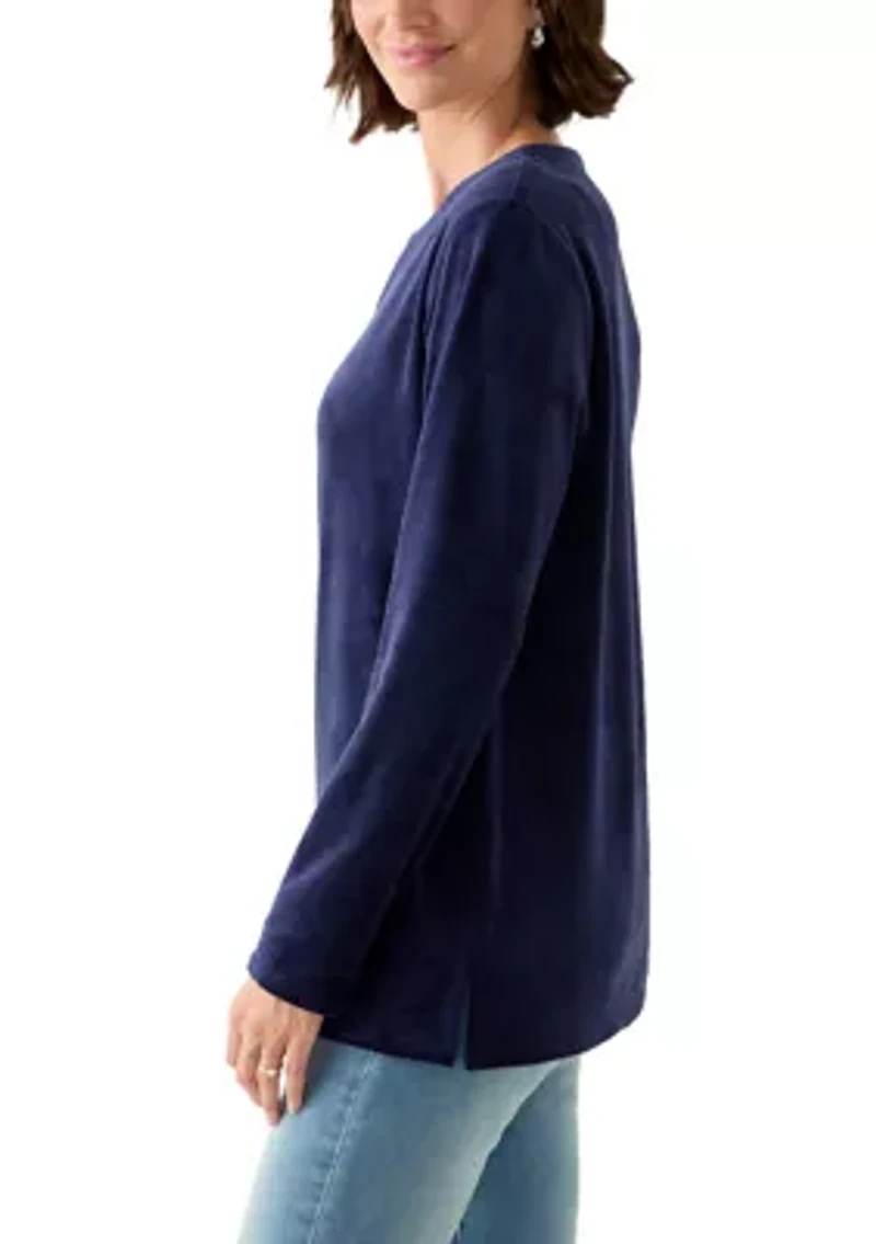 Women's Long Sleeve Velour Notch Tunic Top