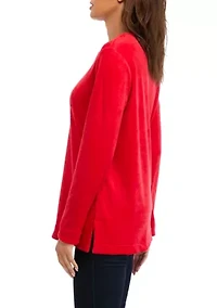 Women's Long Sleeve Velour Notch Tunic Top