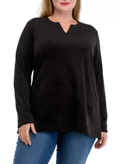 Plus Velour Split Neck Top