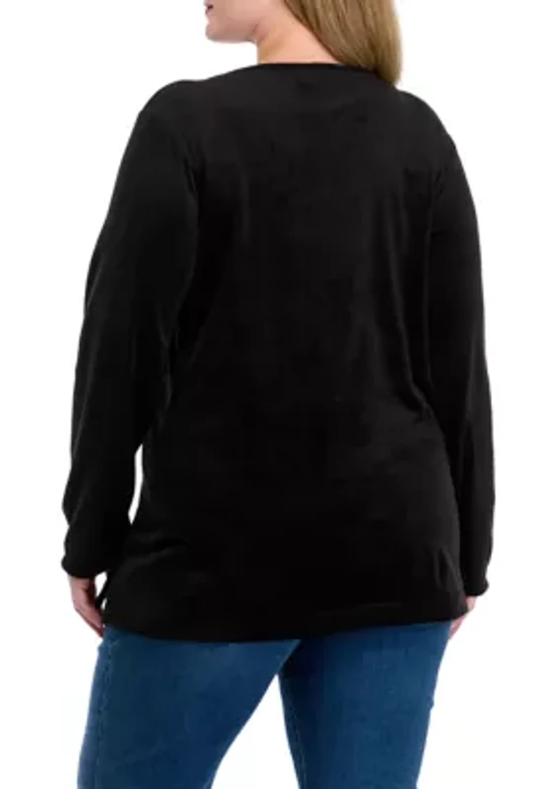 Plus Velour Split Neck Top