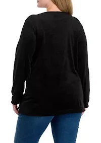 Plus Velour Split Neck Top