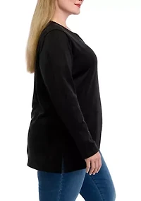 Plus Velour Split Neck Top