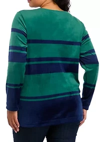 Plus Velour Striped Top