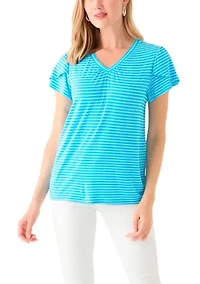 Petite Tulip Sleeve Striped T-Shirt