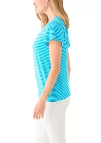 Petite Tulip Sleeve Striped T-Shirt