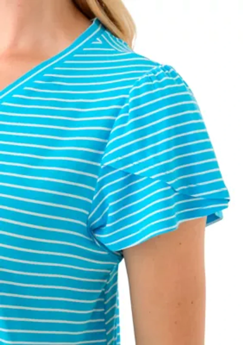 Petite Tulip Sleeve Striped T-Shirt
