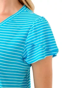 Petite Tulip Sleeve Striped T-Shirt