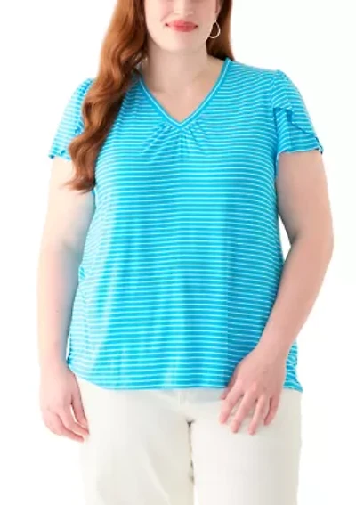 Plus Tulip Sleeve V-Neck T-Shirt