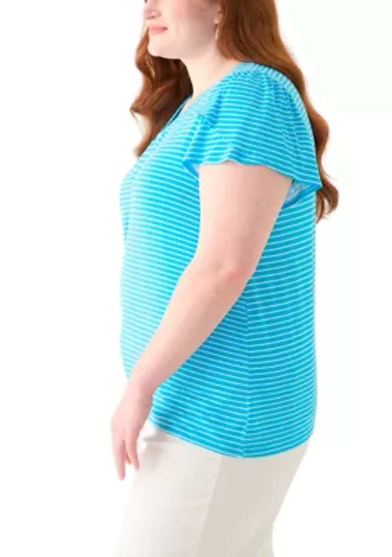 Plus Tulip Sleeve V-Neck T-Shirt