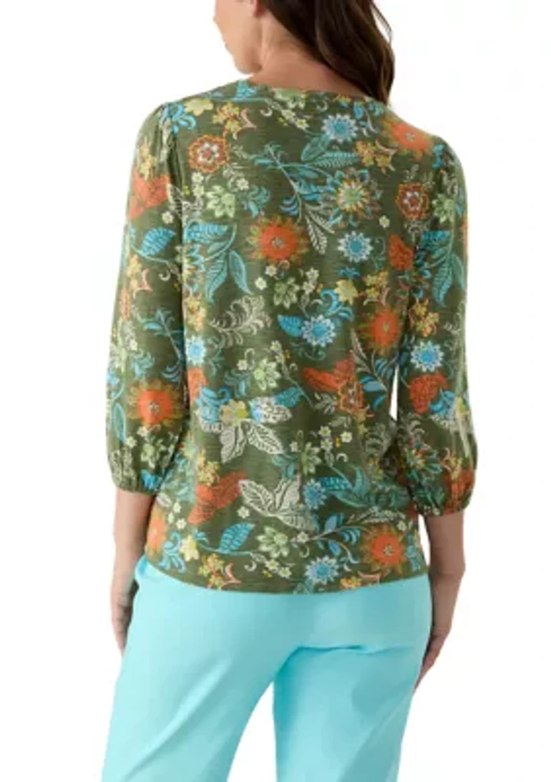 Women's Knit Printed Henley Top