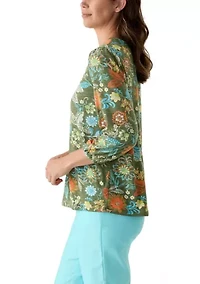 Women's Knit Printed Henley Top