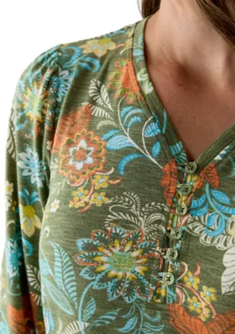 Women's Knit Printed Henley Top