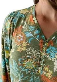 Women's Knit Printed Henley Top