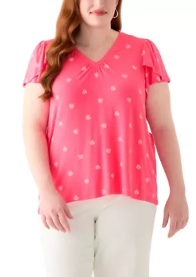 Plus Short Sleeve Tulip Printed T-Shirt