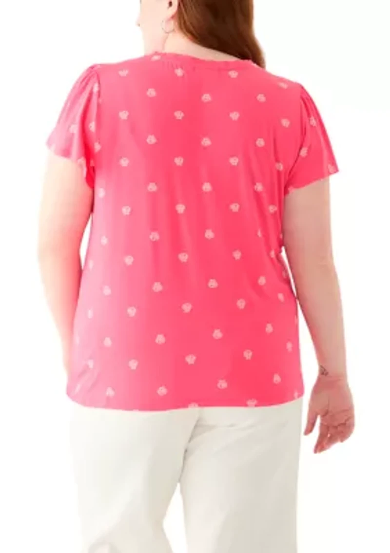 Plus Short Sleeve Tulip Printed T-Shirt