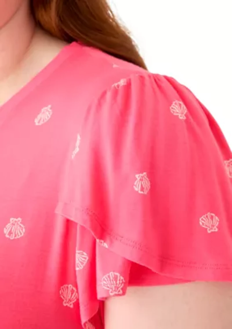 Plus Short Sleeve Tulip Printed T-Shirt