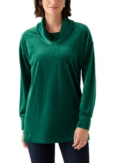 Women's Ribbed Velour Cowl Neck Top